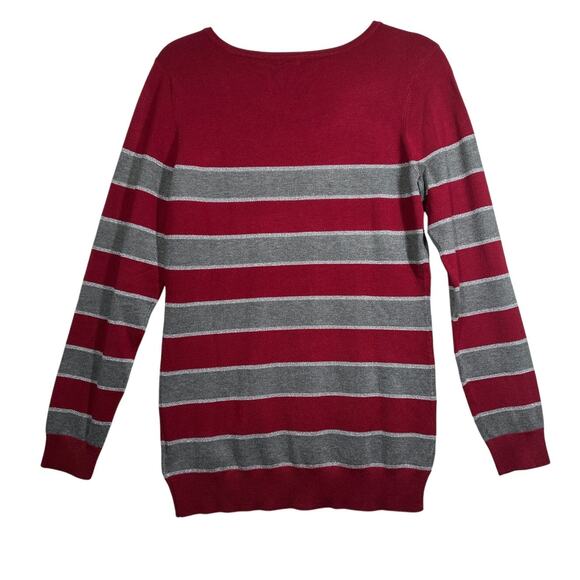 Guess Long Sleeve Janica Striped Sweater Red Gray XL Lightweight Office Casual - Picture 7 of 11